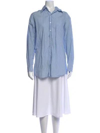 Pre-owned Sprwmn Striped Long Sleeve Button-up Top In Blue