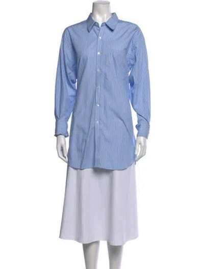 Pre-owned Sprwmn Striped Long Sleeve Button-up Top In Blue