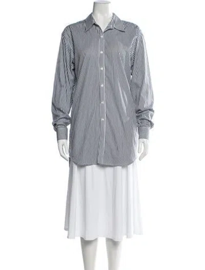 Pre-owned Sprwmn Striped Long Sleeve Button-up Top In Blue/white
