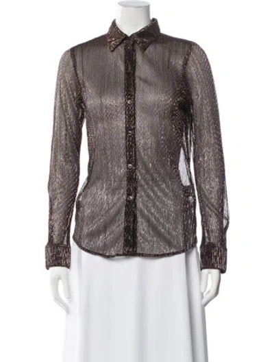Pre-owned Sprwmn Striped Long Sleeve Button-up Top In Brown/metallic