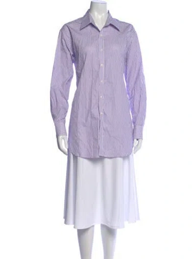 Pre-owned Sprwmn Striped Long Sleeve Button-up Top In Purple