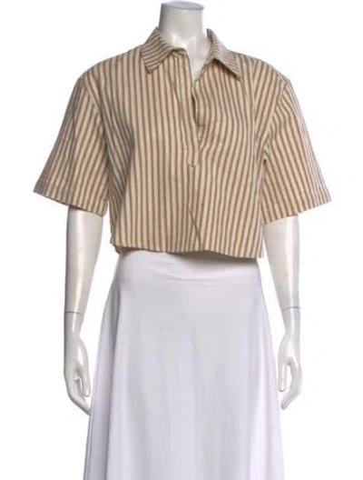Pre-owned Sprwmn Striped V-neck Crop Top In Neutrals