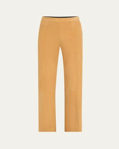 Sprwmn Suede Ankle Flare Pants With Princess Seaming In Nutmeg