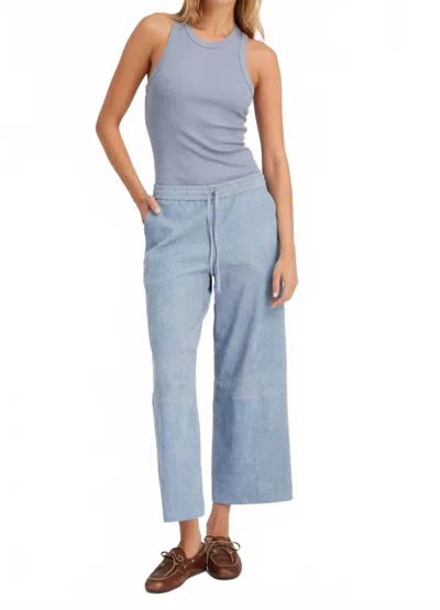 Sprwmn Suede Cropped Baggy Pants In Vintage Denim In Blue