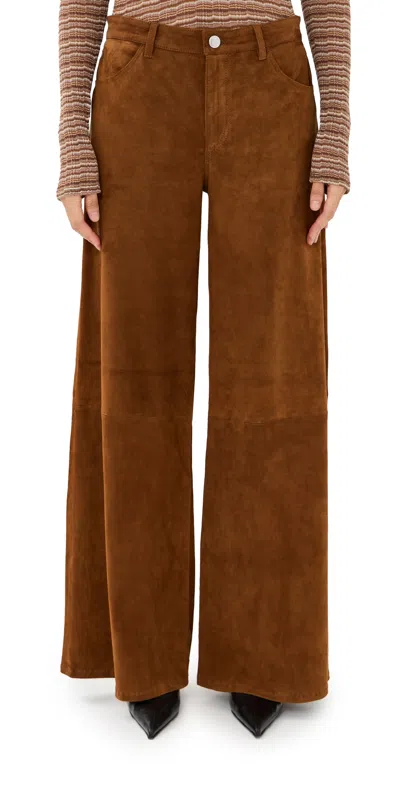 SPRWMN SUEDE WIDE LEG PANTS DARK COGNAC
