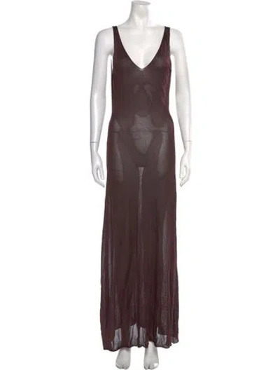 Pre-owned Sprwmn V-neck Long Dress In Brown