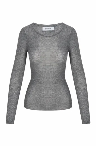 Sprwmn Women's Cashmere Long Sleeve Baby Tee In Grey Tissue In Gray