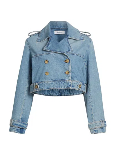 Sprwmn Women's The Denim Cropped Trench Jacket In Blue