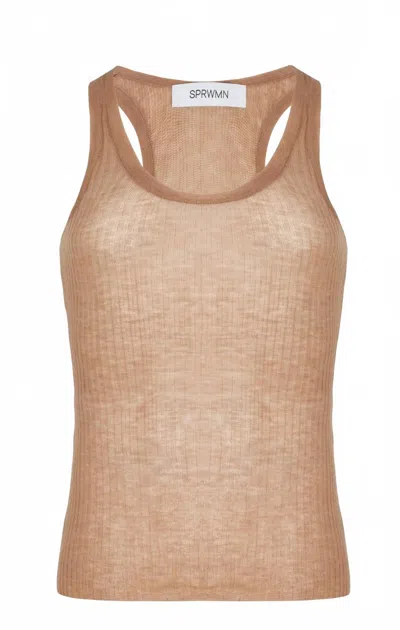 Sprwmn Women's Tissue Scoop Neck Tank Top In Brown