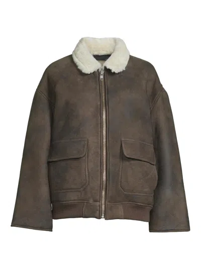 Sprwmn Women's Vintage Aviator Jacket In Brown