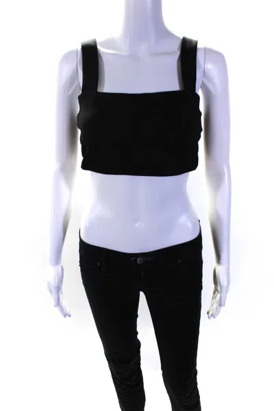 Sprwmn Womens Black Square Neck Sleeveless Micro Crop Blouse Top