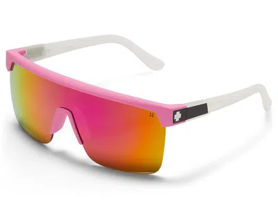 Spy Optic Flynn 5050 Shield Sunglasses Fashion Sunglasses Matte Neon Pink Matte Translucent White/happy Bronze In Multi