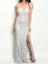 Spy Zone Exchange Sequin Gown In White/silver In Multi