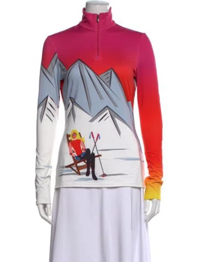 Pre-owned Spyder Graphic Print Mock Neck Top In Pink