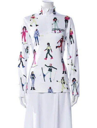 Pre-owned Spyder Graphic Print Mock Neck Top In White