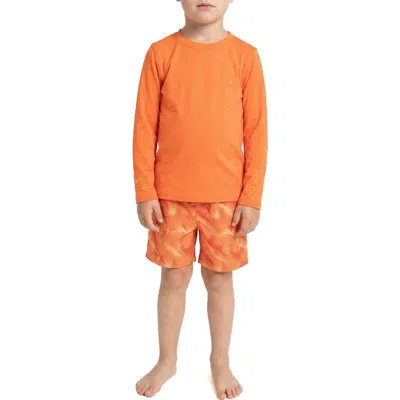 Spyder Kids' Rashguard Top & Swim Trunks Set In Orange