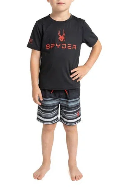 Spyder Kids' Rashguard Top & Swim Trunks Set In Black
