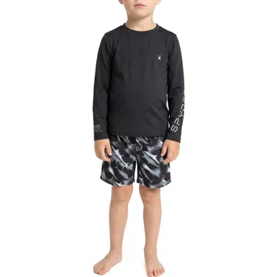 Spyder Kids' Rashguard Top & Swim Trunks Set In Black