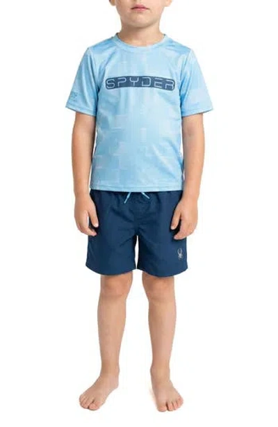 Spyder Kids' Rashguard Top & Swim Trunks Set In Blue
