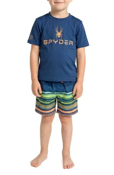Spyder Kids' Rashguard Top & Swim Trunks Set In Blue