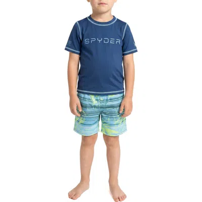 Spyder Kids' Rashguard Top & Swim Trunks Set In Blue