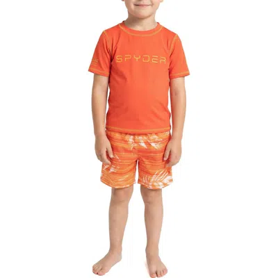 Spyder Kids' Rashguard Top & Swim Trunks Set In Orange