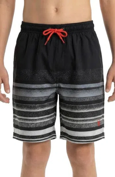 Spyder Kids' Stippled Stripe Volley Swim Trunks In Black