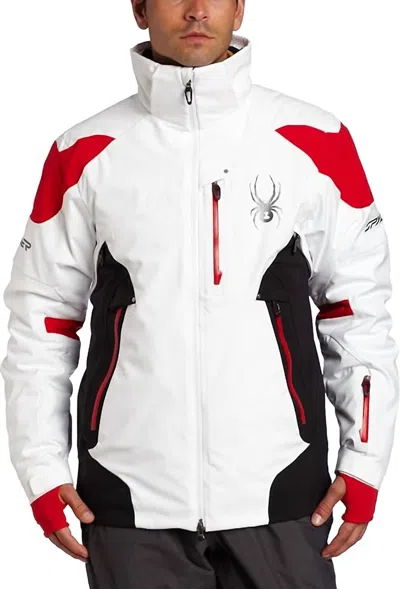 Spyder Leader Insulated Waterproof Snow Ski Jacket In White/red