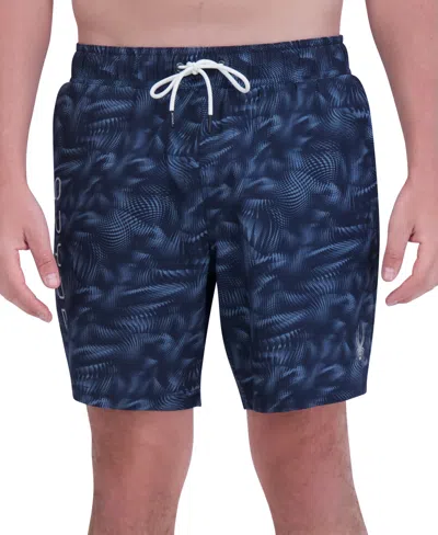 Spyder Men's Abstract Liquid Print Performance 7" Volley Shorts In Dress Blue