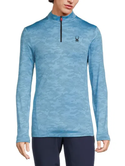 Spyder Men's Logo Zip Up Pullover In Light Blue