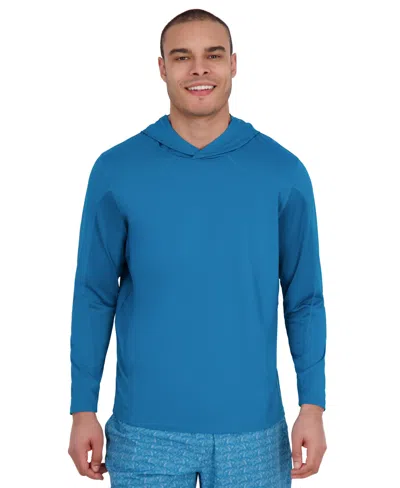 Spyder Men's Long Sleeve Textured Rashguard Swim Hoodie In Blue