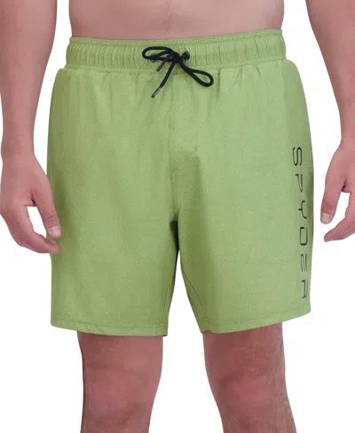 Spyder Men's Stretch Twill-print 7" Swim Trunks With Compression Liner In Celery Green
