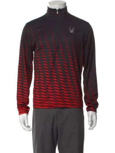 Pre-owned Spyder Printed Mock Neck Henley In Red