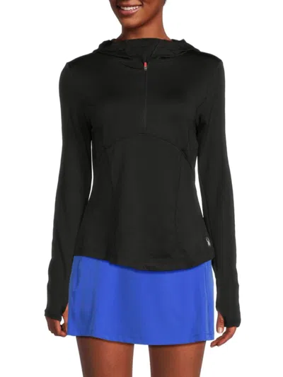 Spyder Women's Thumbhole Hooded Half Zip Pullover In Black