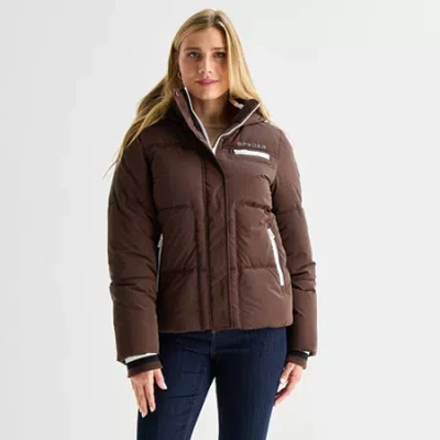 Spyder Womens Hooded Midweight Puffer Jacket In Brown