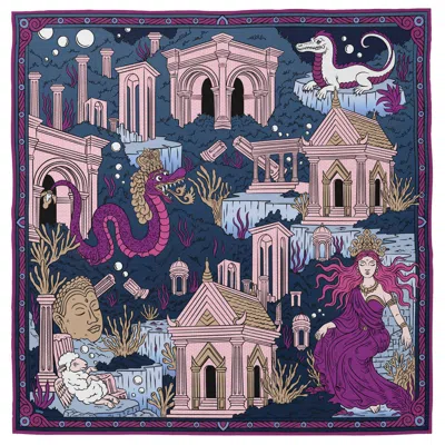 Squaïr Women's Crowns Of The Southern Sea Samudra Plum Square Silk Scarf In Purple