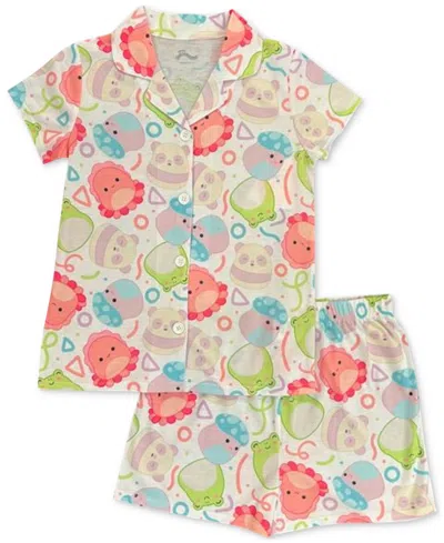 Squishmallow Kids' Big Girls Button-down Pajama & Shorts, 2 Piece Set In White Print