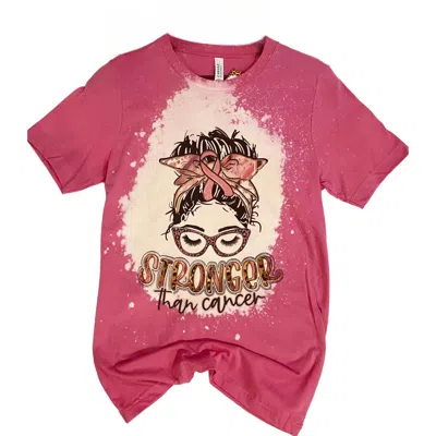Squishy Faces Women's Messy Bun Stronger Bleached Tee Top In Pink