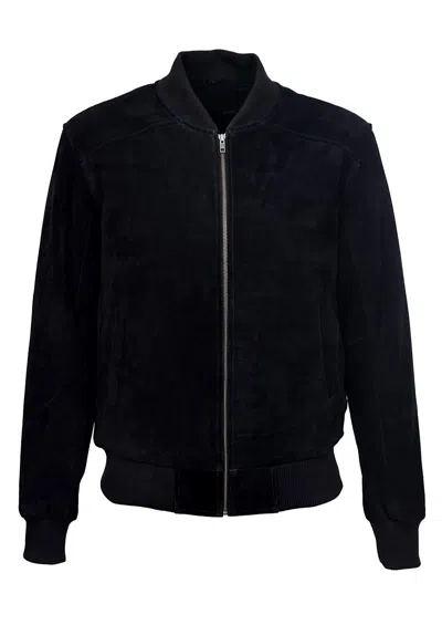 Pre-owned Sr Real Leather Men's Retro Suede Leather Bomber Black Classic Style 80's Italian Leather