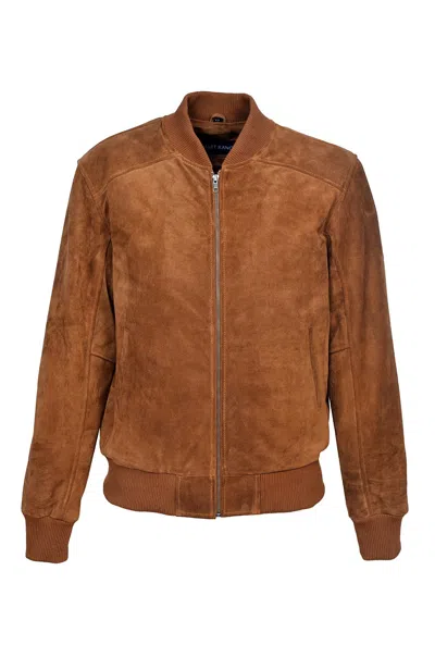 Pre-owned Sr Real Leather Men's Retro Suede Leather Bomber Tan Classic Style 80's Italian Leather