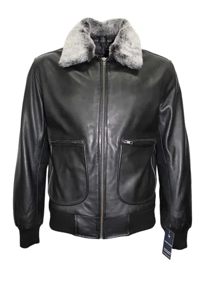 Pre-owned Sr Real Leather Men's Ww2 Fur Pilot Style Bomber Air Force Black Real Nappa Leather Jacket