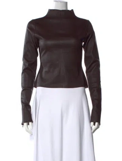 Pre-owned Srg Lamb Leather Mock Neck Top In Brown