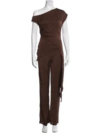 Pre-owned Srg Silk Ruffle Embellishment Pantsuit In Brown