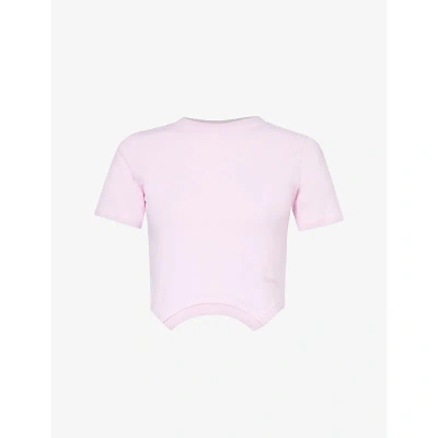 Srvc Womens Pale Pink Overturned Asymmetric-hem Cotton-jersey T-shirt