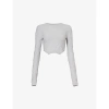 SRVC SRVC WOMENS GREY OVERTURNED CROPPED KNITTED TOP
