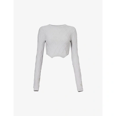 Srvc Womens Grey Overturned Cropped Knitted Top