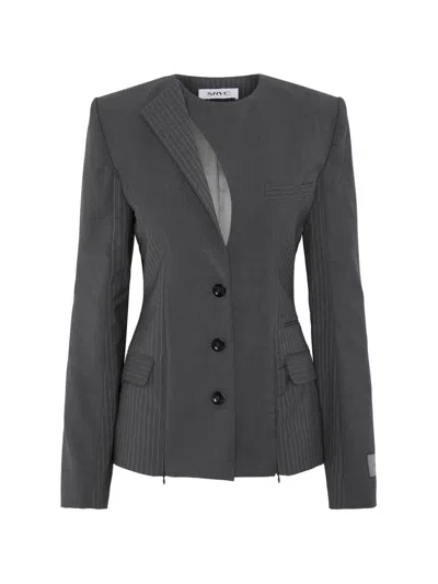 Srvc Studio Cut-out Pinstripe Jacket In Gray