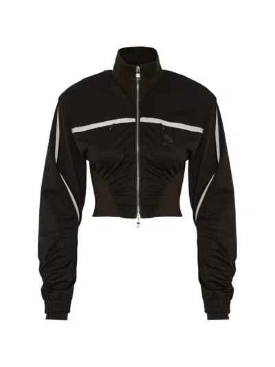 Srvc Studio Dbl Ruched Cropped Track Jacket In Black