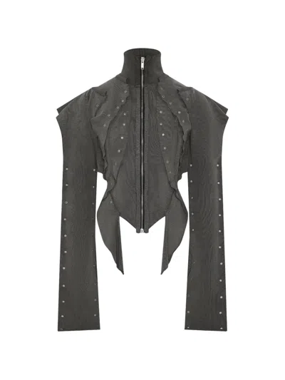 Srvc Studio Eyelet-embellished Raw-edge Cardigan In Gray