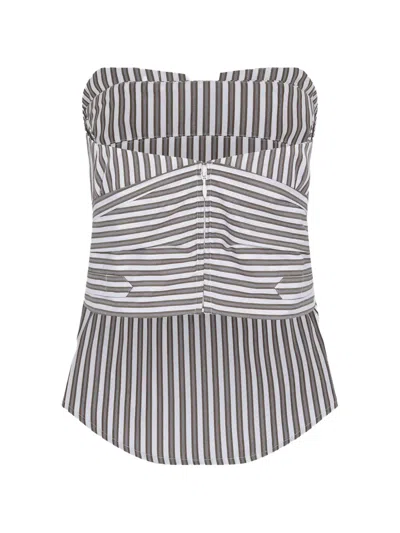 Srvc Studio Origami Striped Strapless Corset Blouse In Multi